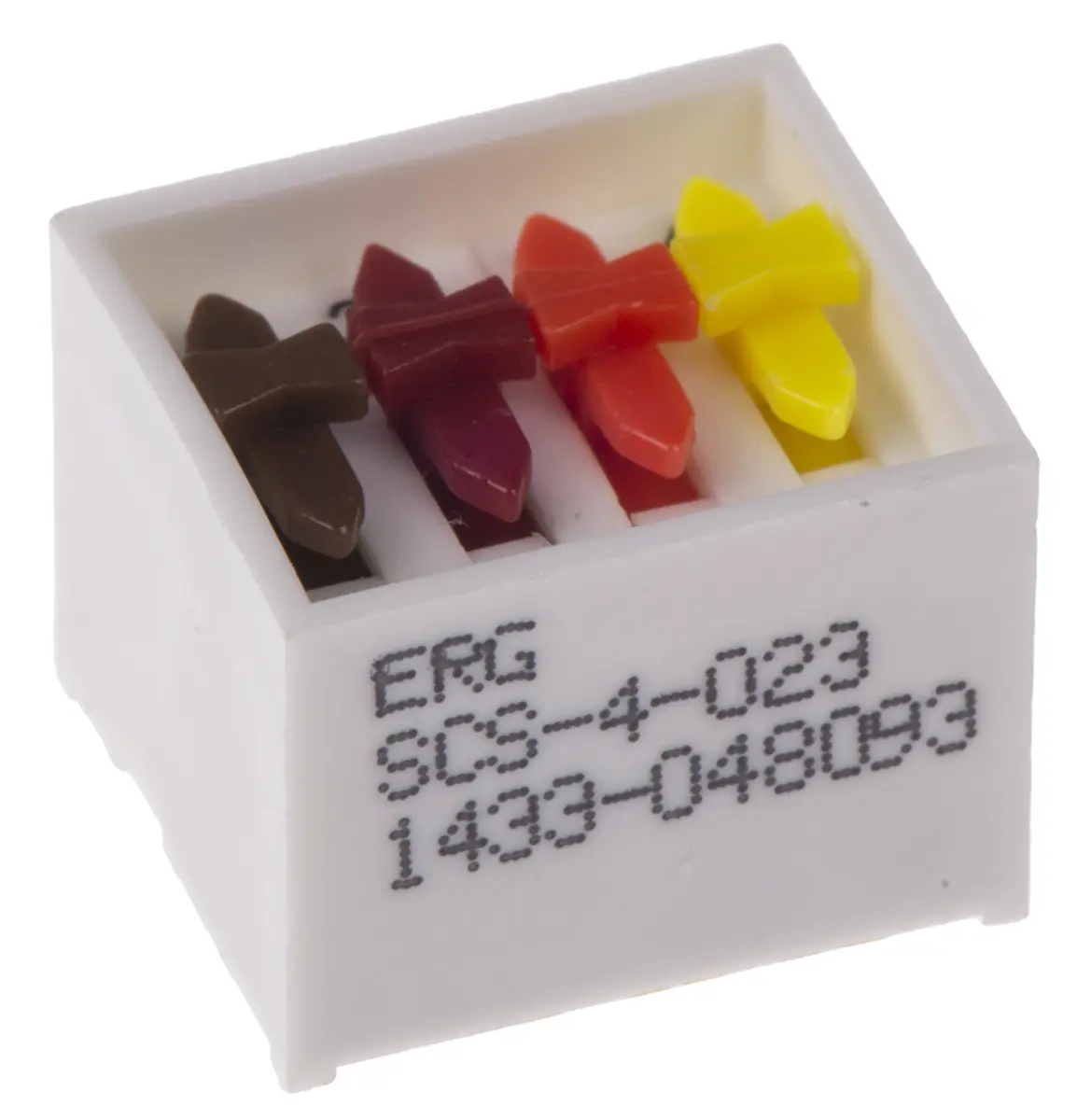 Produktfoto 1 von ERG THT DIP-Schalter Gleiter 4-stellig 4-poliger Umschalter, Kontakte vergoldet 1 A @ 100 V, bis +100°C