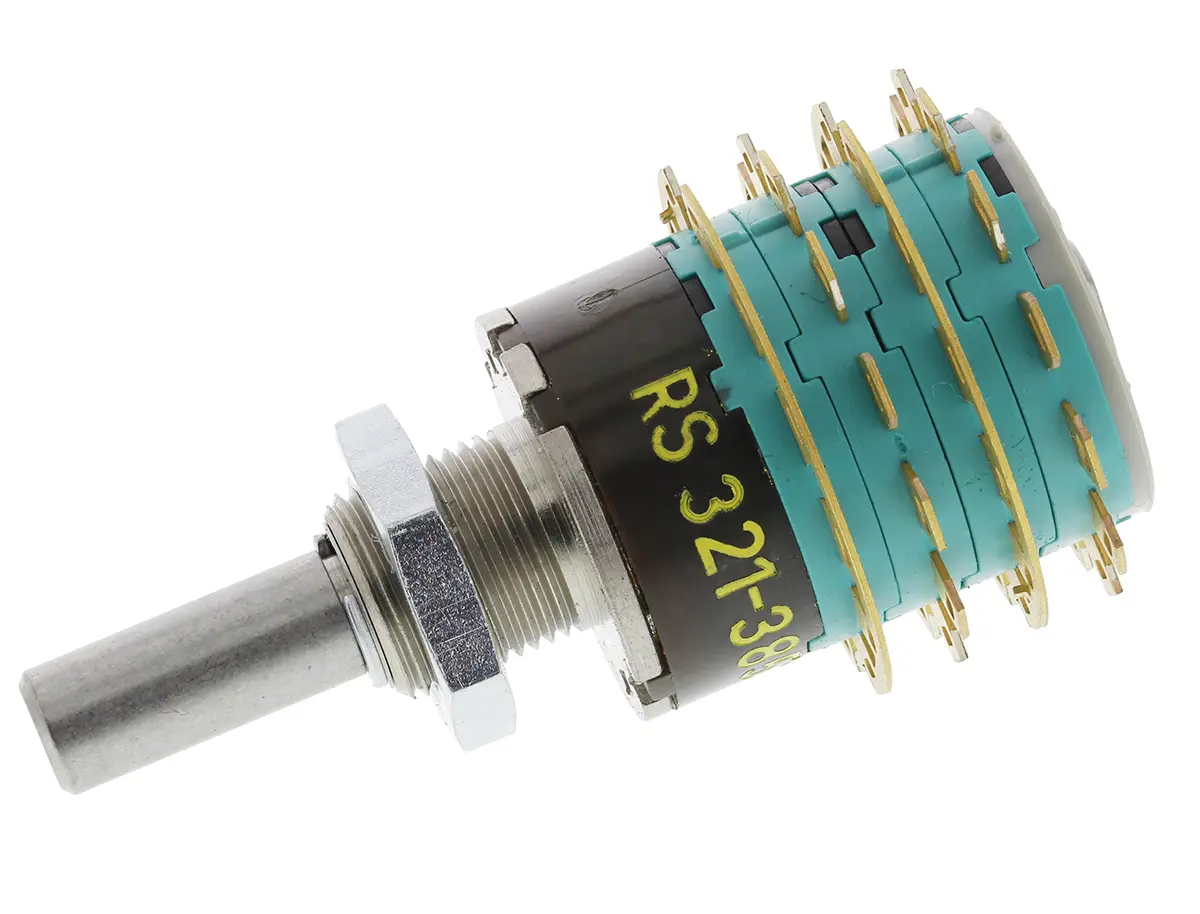 Produktfoto 1 von NSF 6-Stufen GX non short Drehschalter 4P6T / 250 (60 V) mA Lot, 25 mm x 24.3 mm x 44 mm