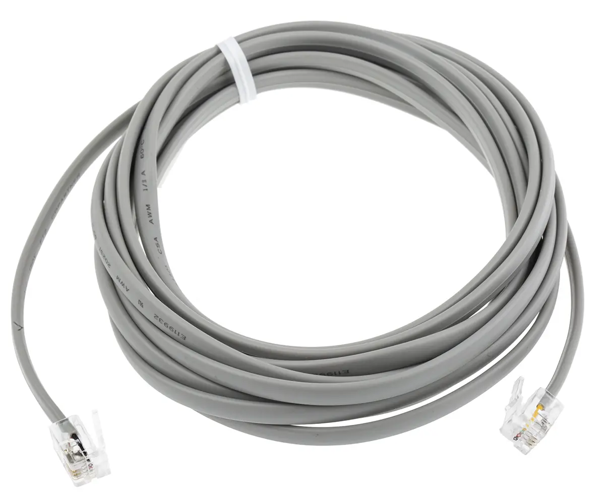 Produktfoto 1 von RS PRO Stecker Telefonverlängerungskabel RJ9 Stecker RJ9 Polyvinylchlorid 3 m Grau