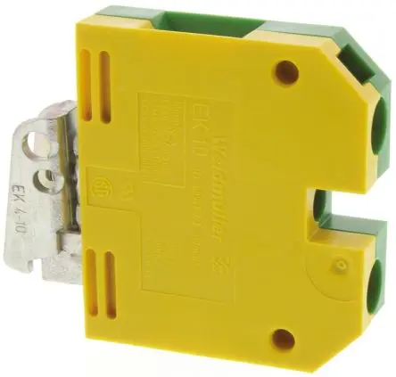 Produktfoto 1 von Weidmüller Schutzleiterklemme, EK 10, 2-polig, 14AWG, 8 AWG, 10mm² Schraubbefestigung, Gelb, Grün Nylon ATEX