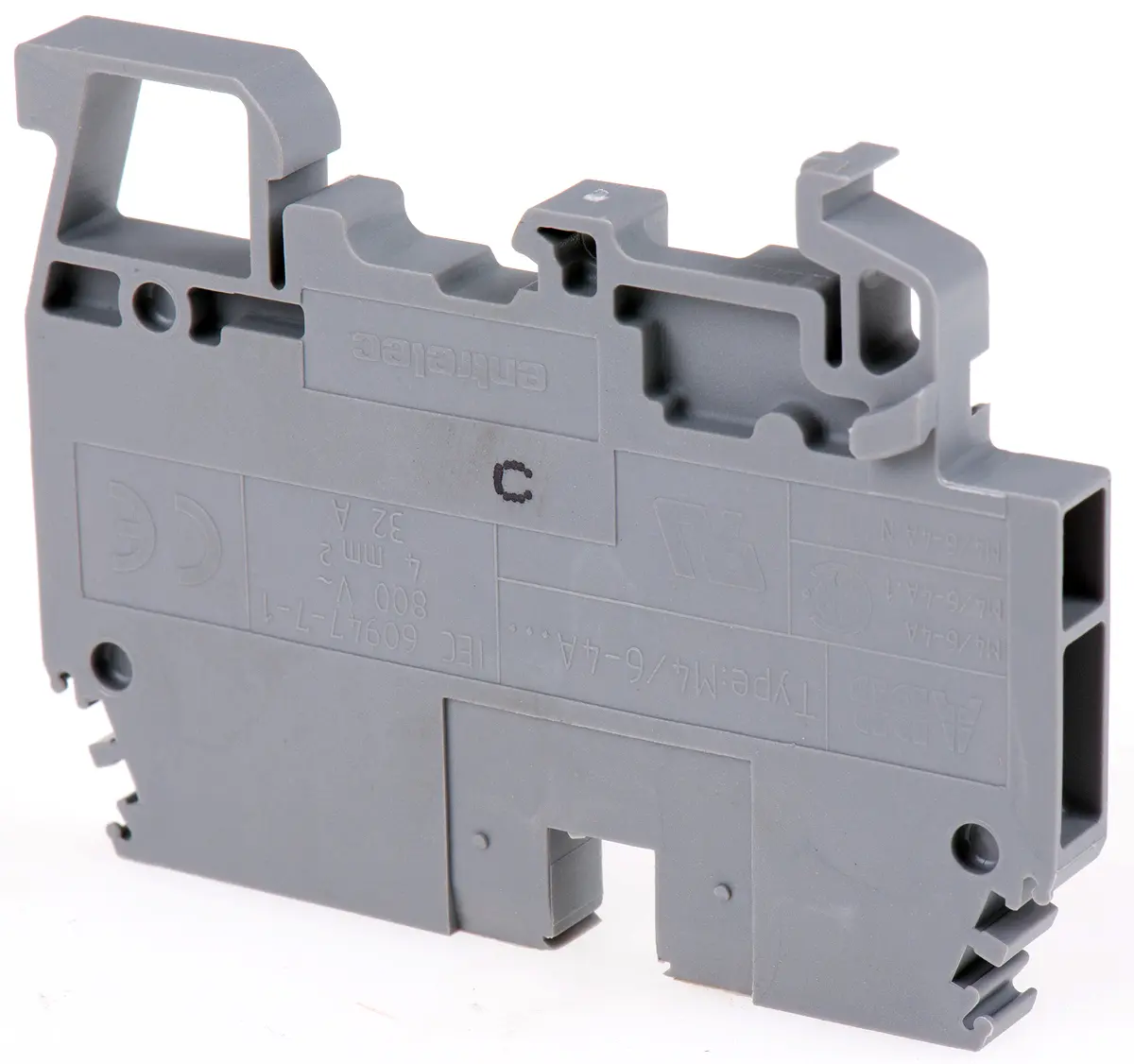 Produktfoto 1 von Entrelec SNA Anschlussklemmenblock DIN-Schiene 1 Grau, 4 mm², 800 V ac Schraubbefestigung