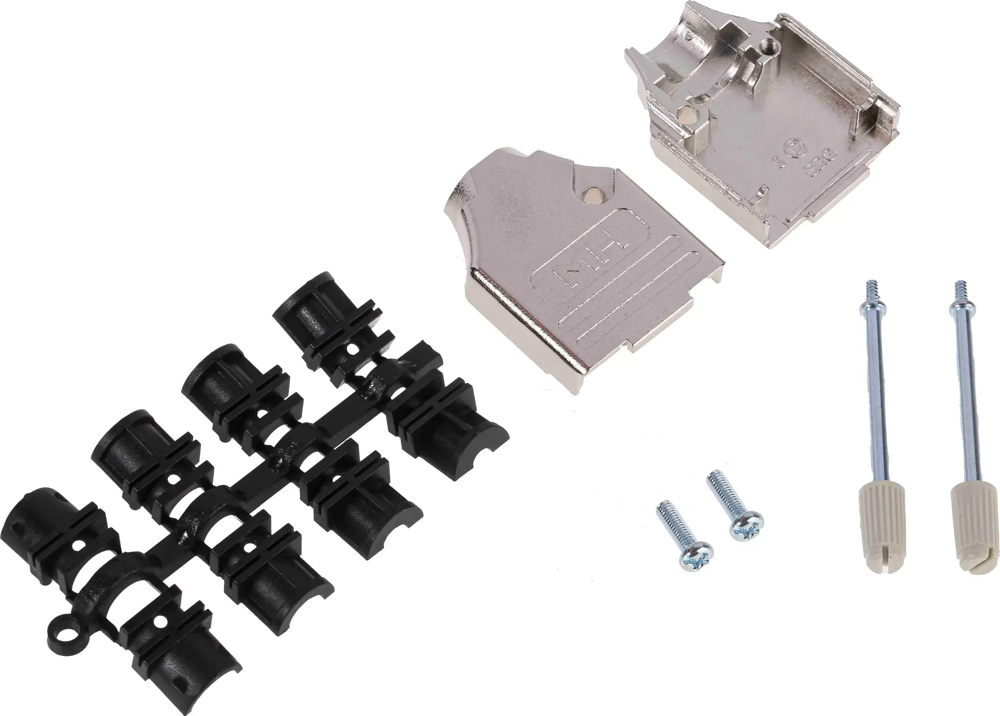 Produktfoto 1 von MH Connectors MHDTZK-RA D-Sub-Gehäuse Gerade, 9-polig, D: D-Sub-Gehäuse Zugentlastung, Silber, Größe E, aus Zink