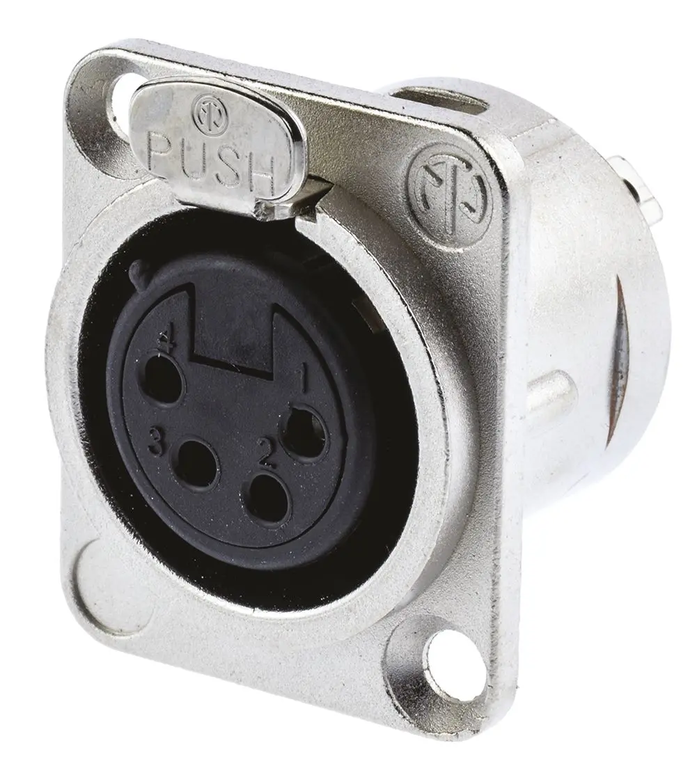 Produktfoto 1 von Neutrik Gerade 4-polig Panel Silber Metallic Schwarz, Schwarz, Weiß XLR-Steckverbinder, 50 V
