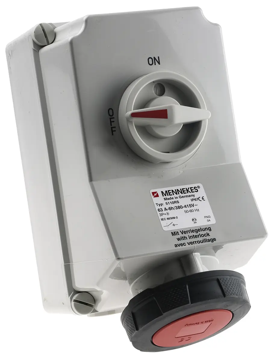 Produktfoto 1 von MENNEKES CEE Steckvorrichtung Überspannungsschutz, Buchse Rot Gerade 3+E 6 h 63A, 400 V, IP40