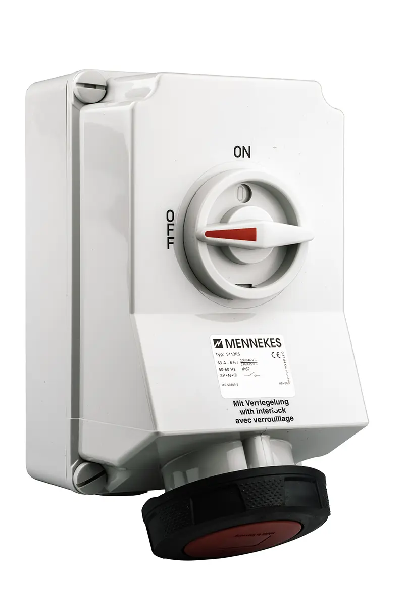 Produktfoto 1 von MENNEKES CEE Steckvorrichtung Überspannungsschutz, Buchse Rot Gerade 3+N+E 6 h 63A, 400 V, IP40