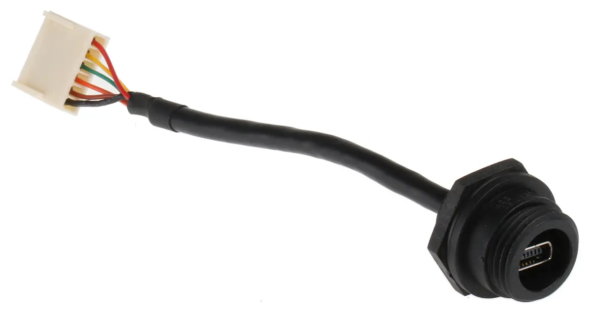 Produktfoto 1 von Bulgin USB-Kabel, Mini-USB B / 6-polig, Buchse, 100mm USB 2.0 Schwarz
