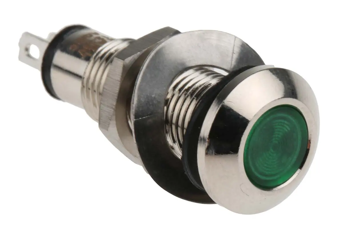 Marl 537 LED Anzeige Einbaumontage Grün Tafelmontage-Anzeige, Lötanschluss 28V dc 8.1 mm, IP67