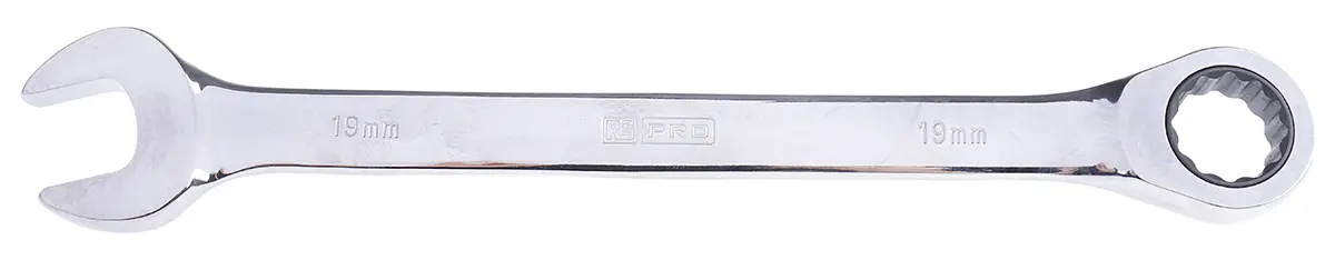 Produktfoto 1 von RS PRO Gabel‑Ring Ratschenschlüssel 19 mm, CrV-Stahl, Länge 25 mm