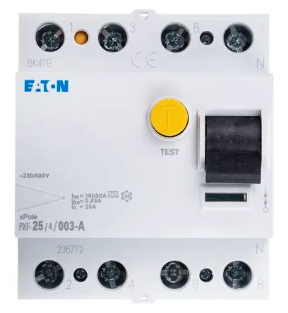 Produktfoto 1 von Eaton PXF-A FI-Schutzschalter, 3+N-polig, 25A, 30 mA Typ A PXF RoHS, IEC/EN 61008