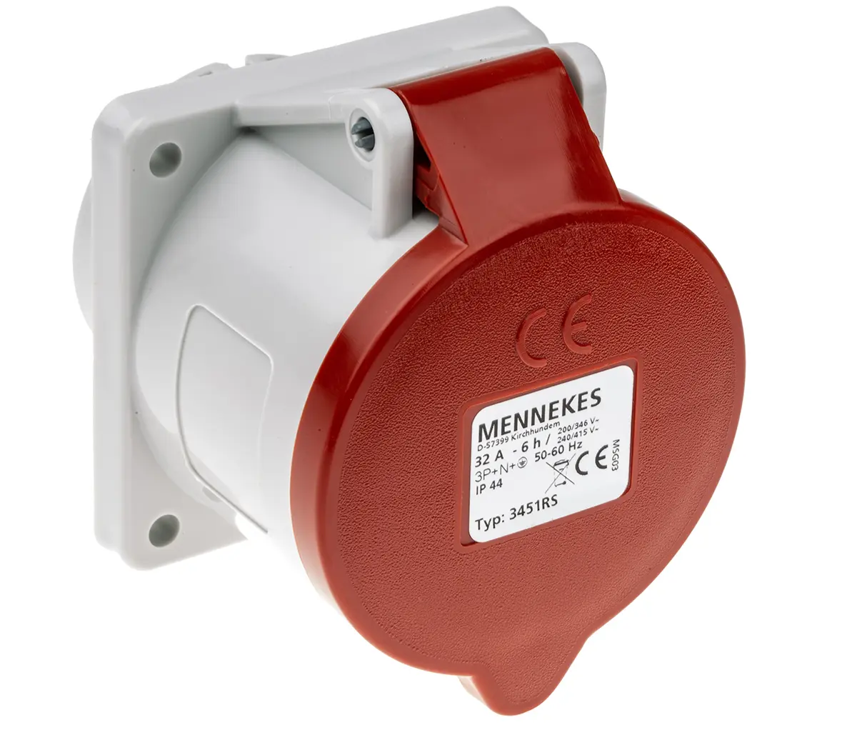 Produktfoto 1 von MENNEKES 7313 Leistungssteckverbinder Rot, 400V 3P / 32A, Panel IP44