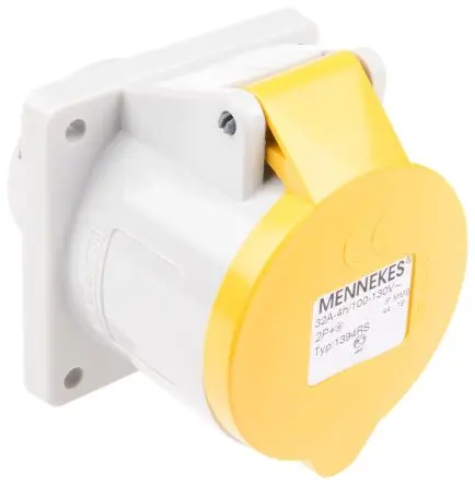 Produktfoto 1 von MENNEKES 7313 Leistungssteckverbinder Gelb, 110V 2P+PE / 32A, Panel IP44