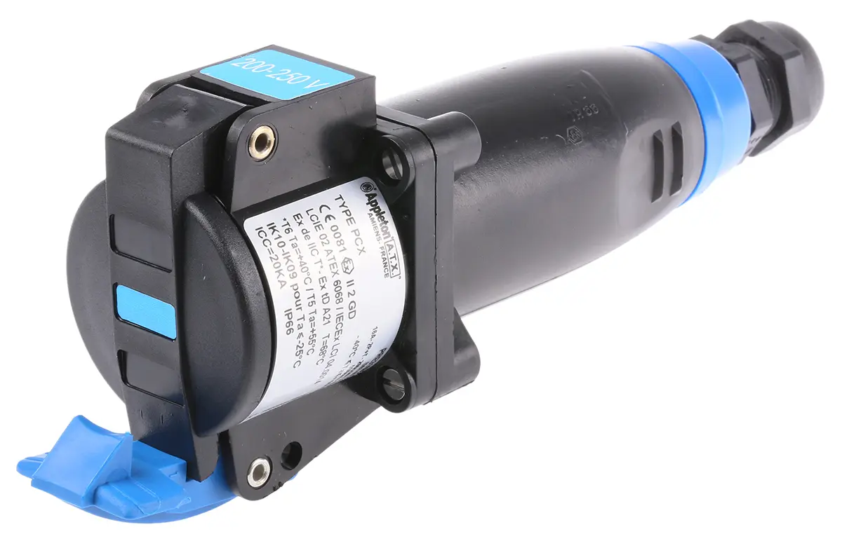 Produktfoto 1 von Emerson Appleton Leistungssteckverbinder Blau 2P+PE / 16A, Kabel IP66