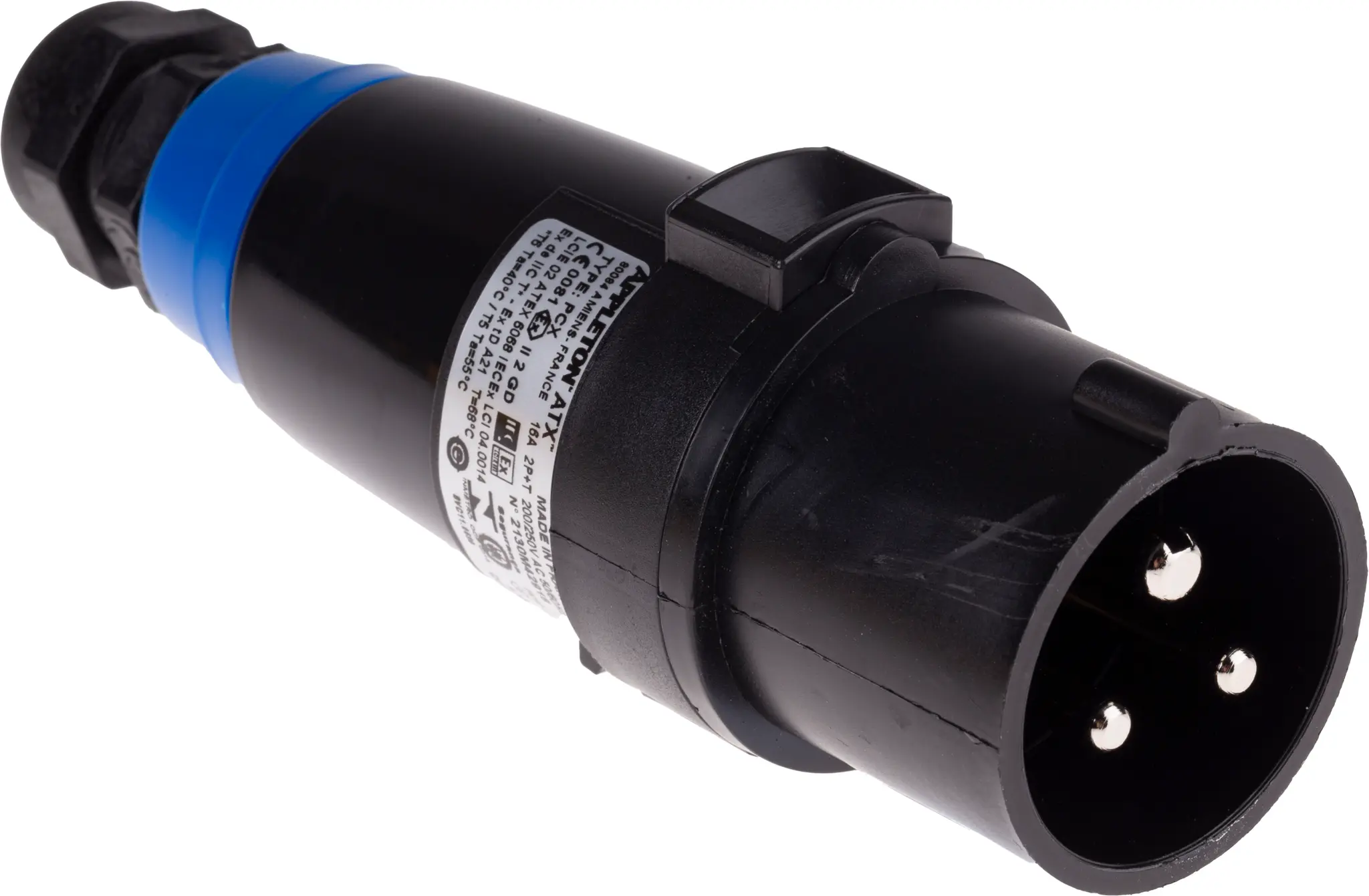 Produktfoto 1 von Emerson Appleton PRE Leistungssteckverbinder Blau 2P+PE, 200V ac, 250 V ac, Kabel Gerade IP66, IECEx/ATEX 16A
