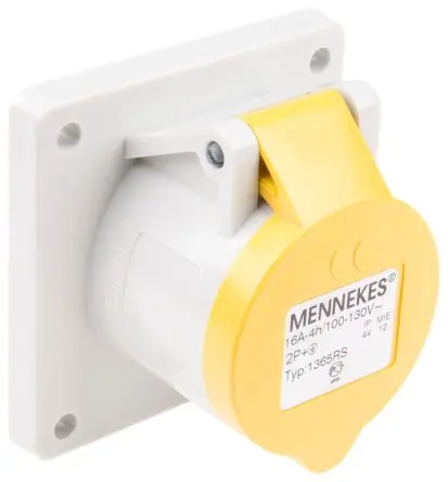 Produktfoto 1 von MENNEKES 1365 Leistungssteckverbinder Gelb, 110V 2P+PE / 16A, Panel IP44
