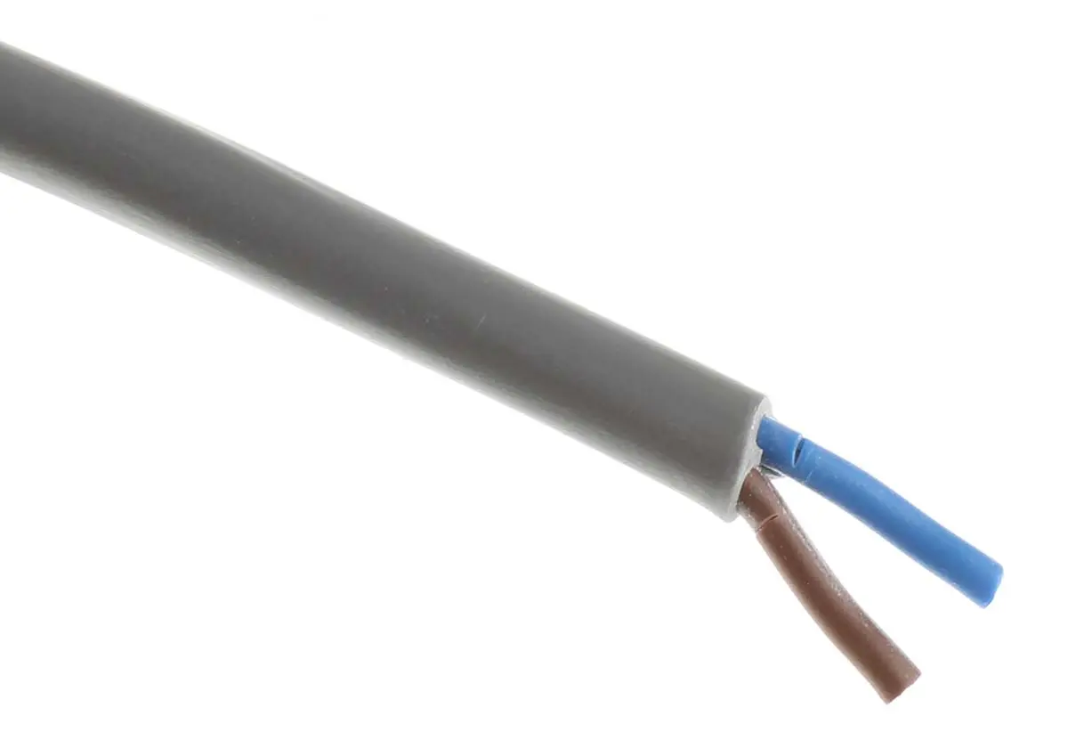 RS PRO H05VV-F Netzkabel, 2-adrig Grau /Ø 7.2 mm Außen-ø , 100 m 70 °C, 500 V, Polyvinylchlorid