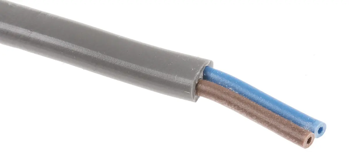 Produktfoto 1 von RS PRO H03VVH2-F Netzkabel, 2-adrig Grau /Ø 3.35 x 5.3 mm Außen-ø , 100 m -15 °C, 300 V, Polyvinylchlorid