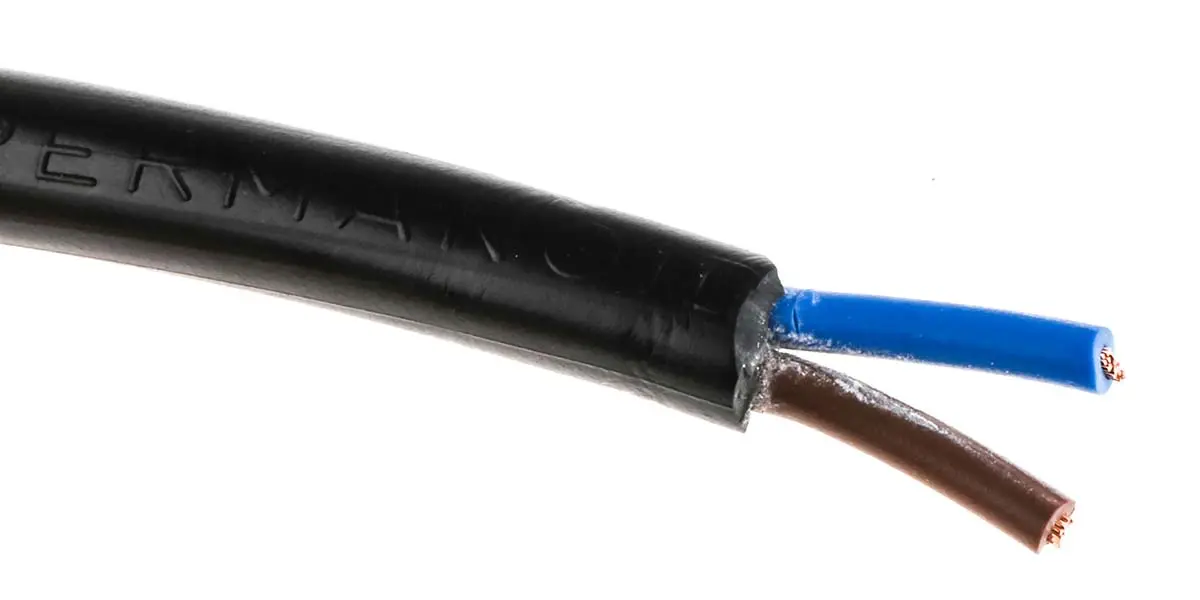 Produktfoto 1 von RS PRO H05VV-F Netzkabel, 2-adrig Schwarz /Ø 7.2 mm Außen-ø , 100 m 70 °C, 500V, Polyvinylchlorid