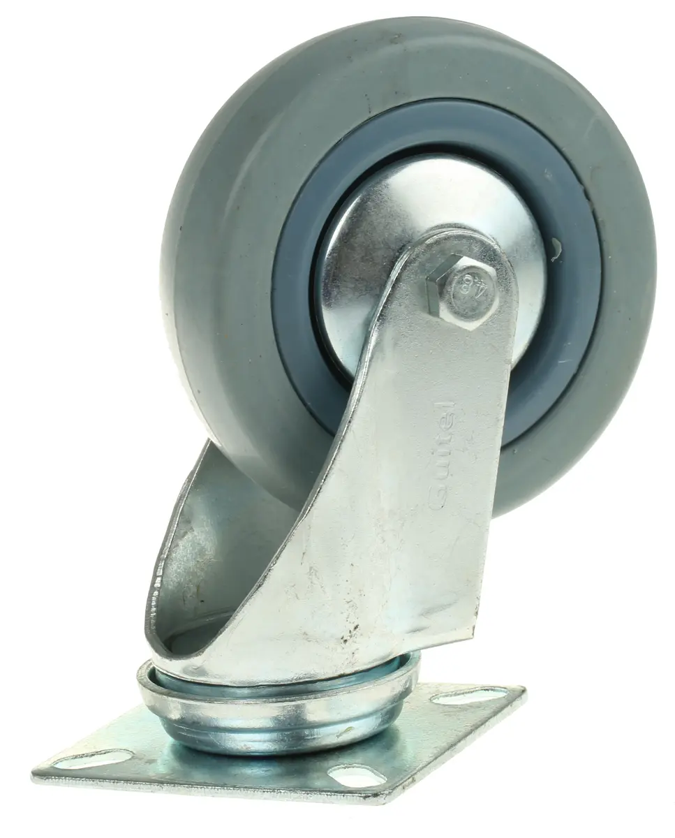 Produktfoto 1 von Guitel Hervieu Drehlager Lenkrolle, Rad ø 100mm, 70kg, Ges H. 135mm, Rad B. 26mm, 75 x 75mm, Platte, Gummi-Material