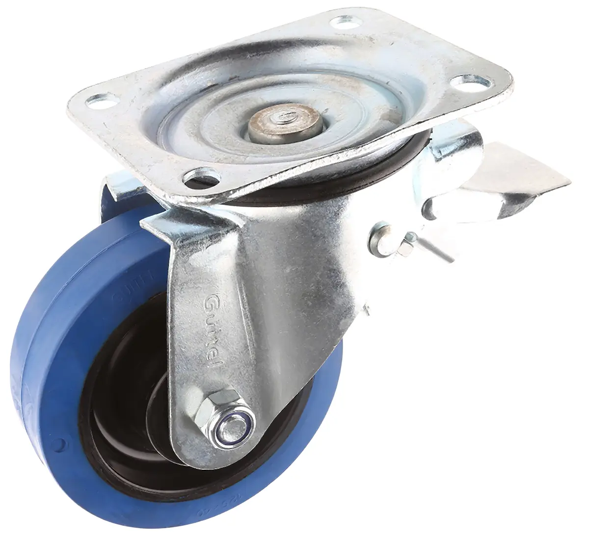 Produktfoto 1 von Guitel Hervieu Gebremst, schwenkbar Lenkrolle, Rad ø 125mm, 300kg, Ges H. 161mm, Rad B. 42mm, 135 x 110mm, Platte,