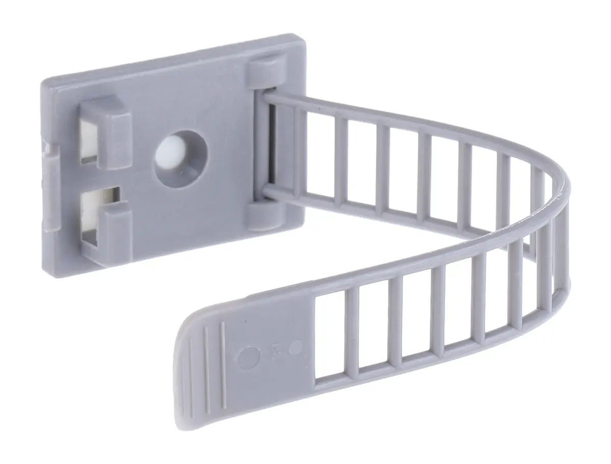 Produktfoto 1 von RS PRO Kabelhalter Verstellbares Befestigungselement selbstklebend, Kabel-Ø 22mm Nylon Grau 21 mm x 90mm x 30.5mm