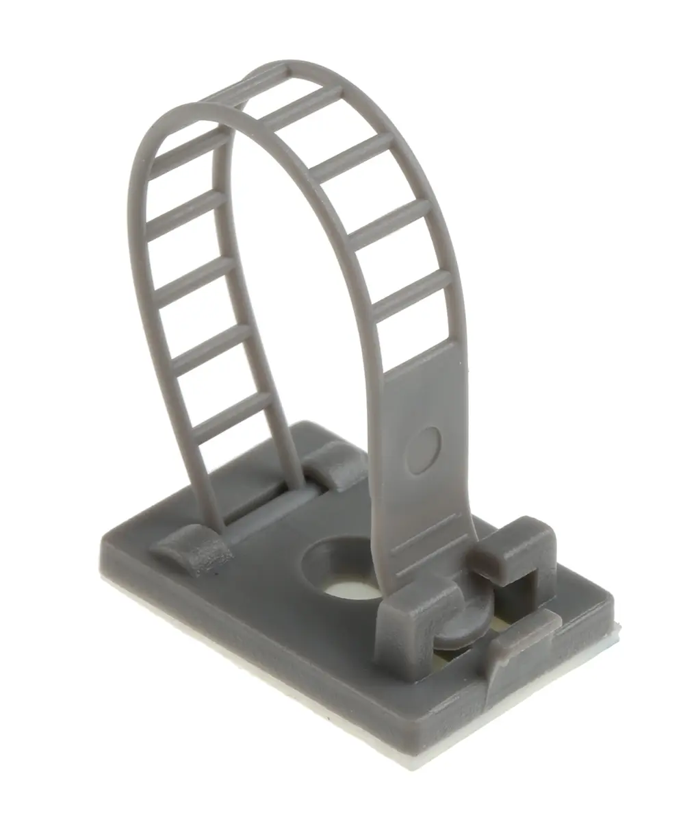 Produktfoto 1 von RS PRO Kabelhalter Verstellbares Befestigungselement selbstklebend, Kabel-Ø 17mm Nylon Grau 18 mm x 70mm x 25mm