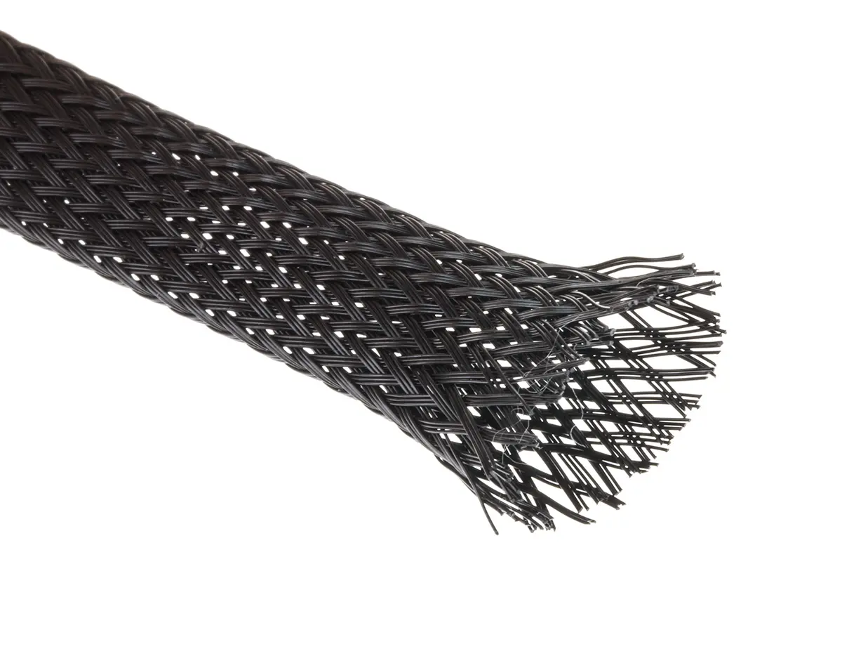 Produktfoto 1 von RS PRO Kabelschlauch Schwarz PET für Kabel-Ø 6.35mm bis 19mm, Länge 30m Umflochten Dehnbar