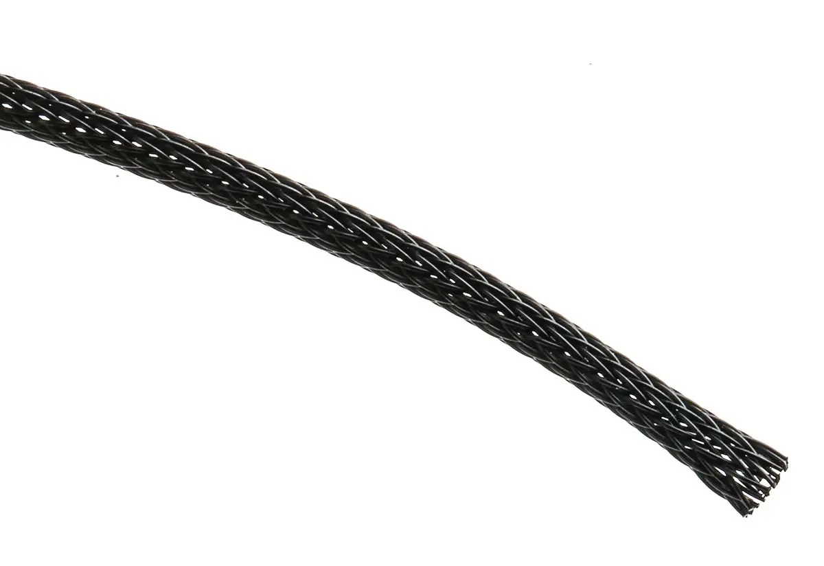 Produktfoto 1 von RS PRO Kabelschlauch Schwarz PET für Kabel-Ø 2.36mm bis 6.35mm, Länge 30m Umflochten Dehnbar