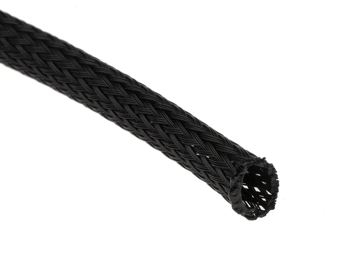 Produktfoto 1 von RS PRO Kabelschlauch Schwarz PET für Kabel-Ø 6mm bis 18mm, Länge 5m Umflochten Dehnbar