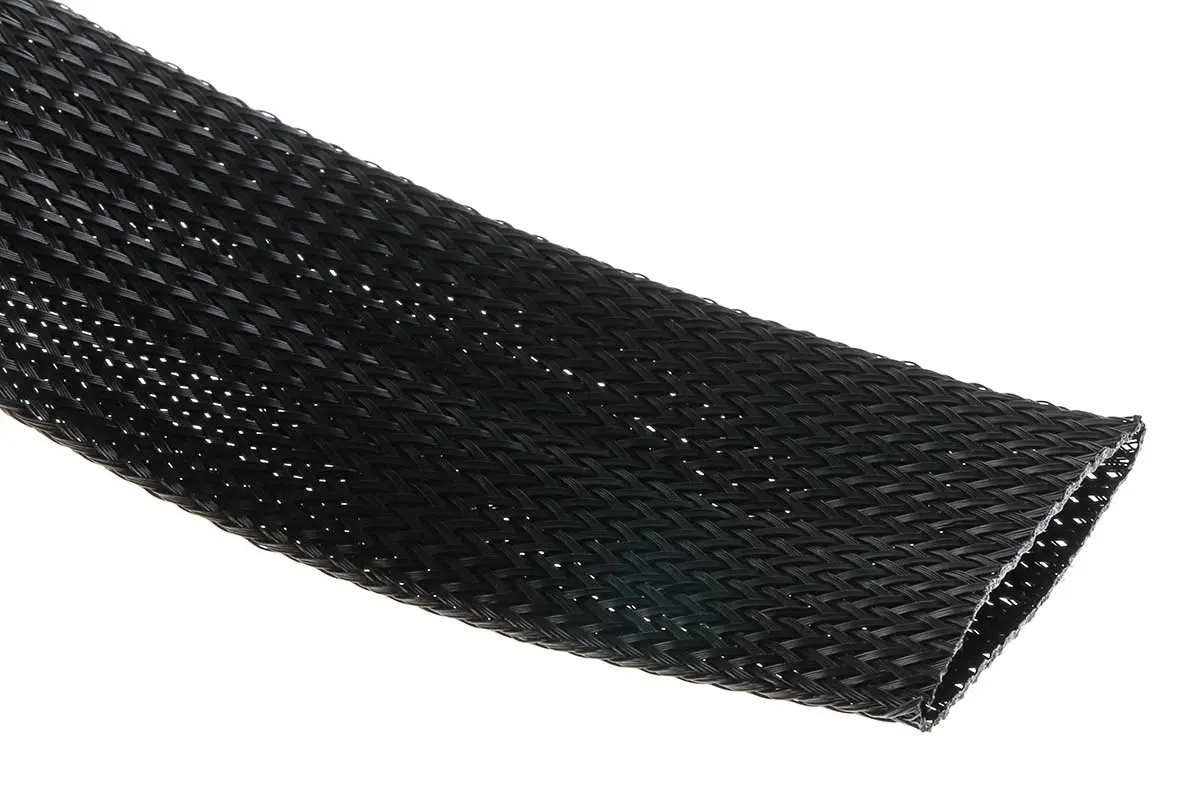 Produktfoto 1 von RS PRO Kabelschlauch Schwarz PET für Kabel-Ø 35mm bis 60mm, Länge 5m Umflochten Dehnbar
