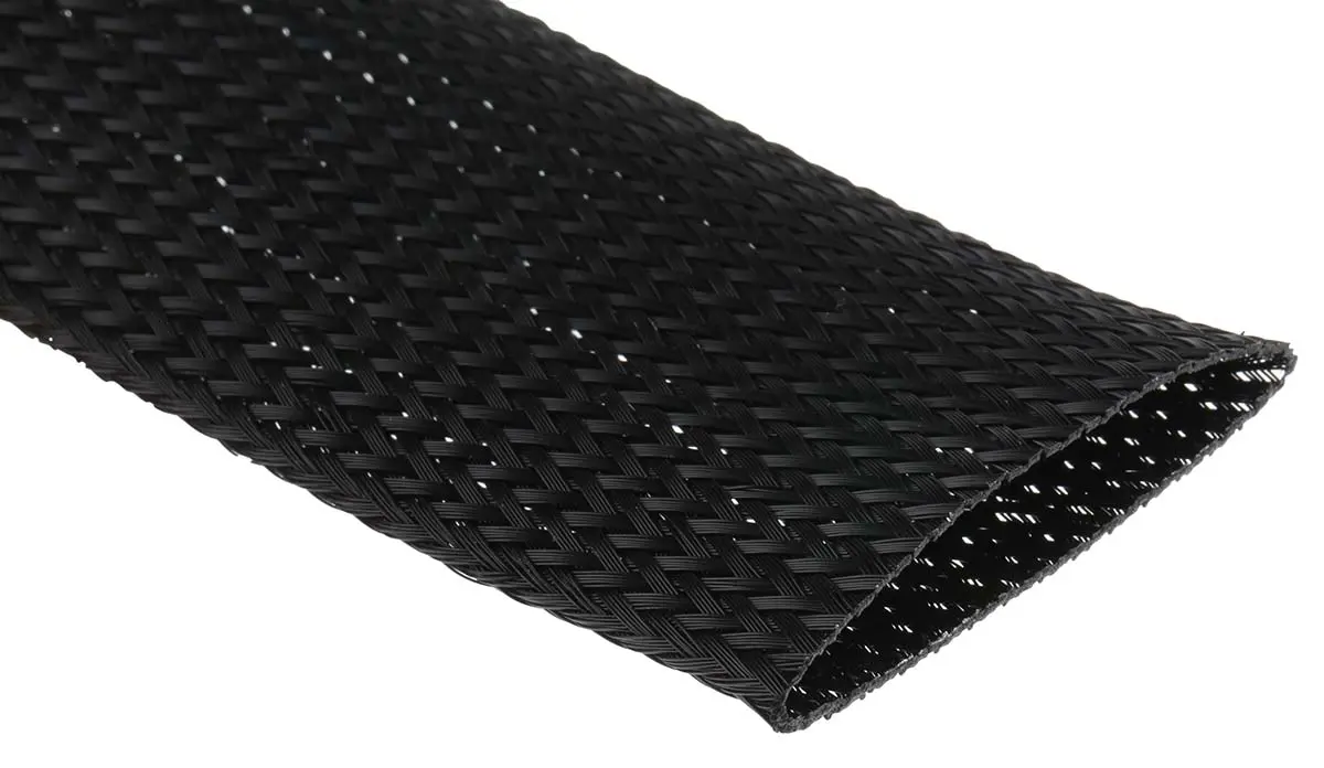 Produktfoto 1 von RS PRO Kabelschlauch Schwarz PET für Kabel-Ø 45mm bis 73mm, Länge 5m Umflochten Dehnbar
