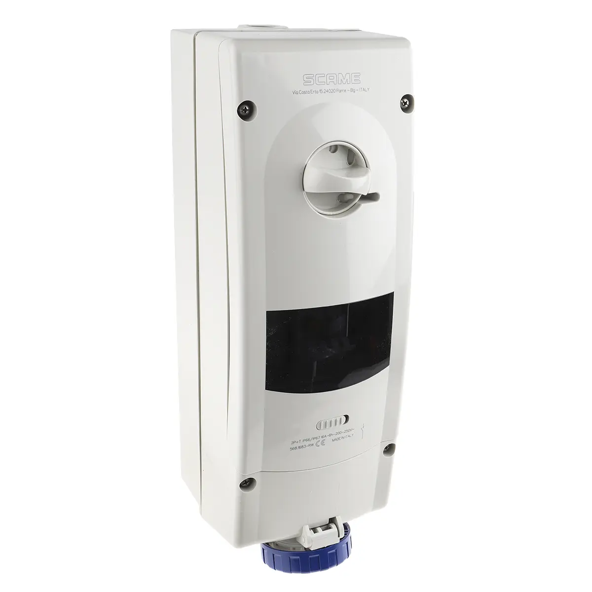 Produktfoto 1 von Scame ADVANCE 2 Fehlerstrom-Schutzeinrichtung Blau, 230V 2P+PE / 16A, Wand IP67