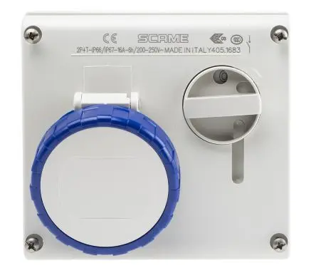 Produktfoto 1 von Scame 505 CEE Steckvorrichtung Überspannungsschutz, Buchse Blau gewinkelt 2+E 6 h 16A, 250V, IP66, IP67