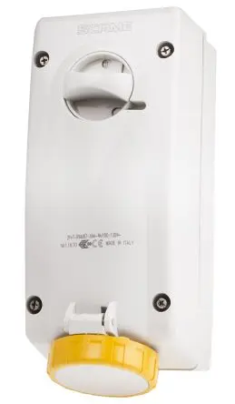 Produktfoto 1 von Scame 561 CEE Steckvorrichtung Überspannungsschutz, Buchse Gelb Gerade 2+E 4 h 16A, 130V, IP67