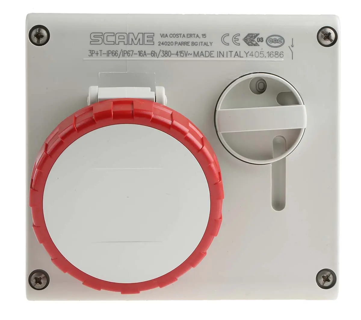 Produktfoto 1 von Scame 505 CEE Steckvorrichtung Überspannungsschutz, Buchse Rot gewinkelt 3+E 6 h 16A, 415 V, IP66, IP40