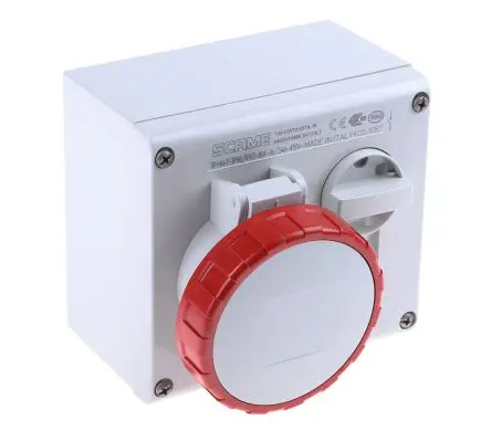 Produktfoto 1 von Scame 505 CEE Steckvorrichtung Überspannungsschutz, Buchse Rot Horizontal 3+N+E 6 h 16A, 415V, IP67, IP66