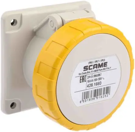 Produktfoto 1 von Scame Optima Kraftstromsteckdose Grau, 130V 2P+PE / 16A IP67