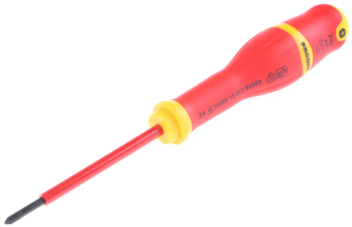 Produktfoto 1 von Facom VDE 1000V zugelassen PH0 Isoliert, Siliziumcarbid Stahl, 179 mm / Klinge 75 mm
