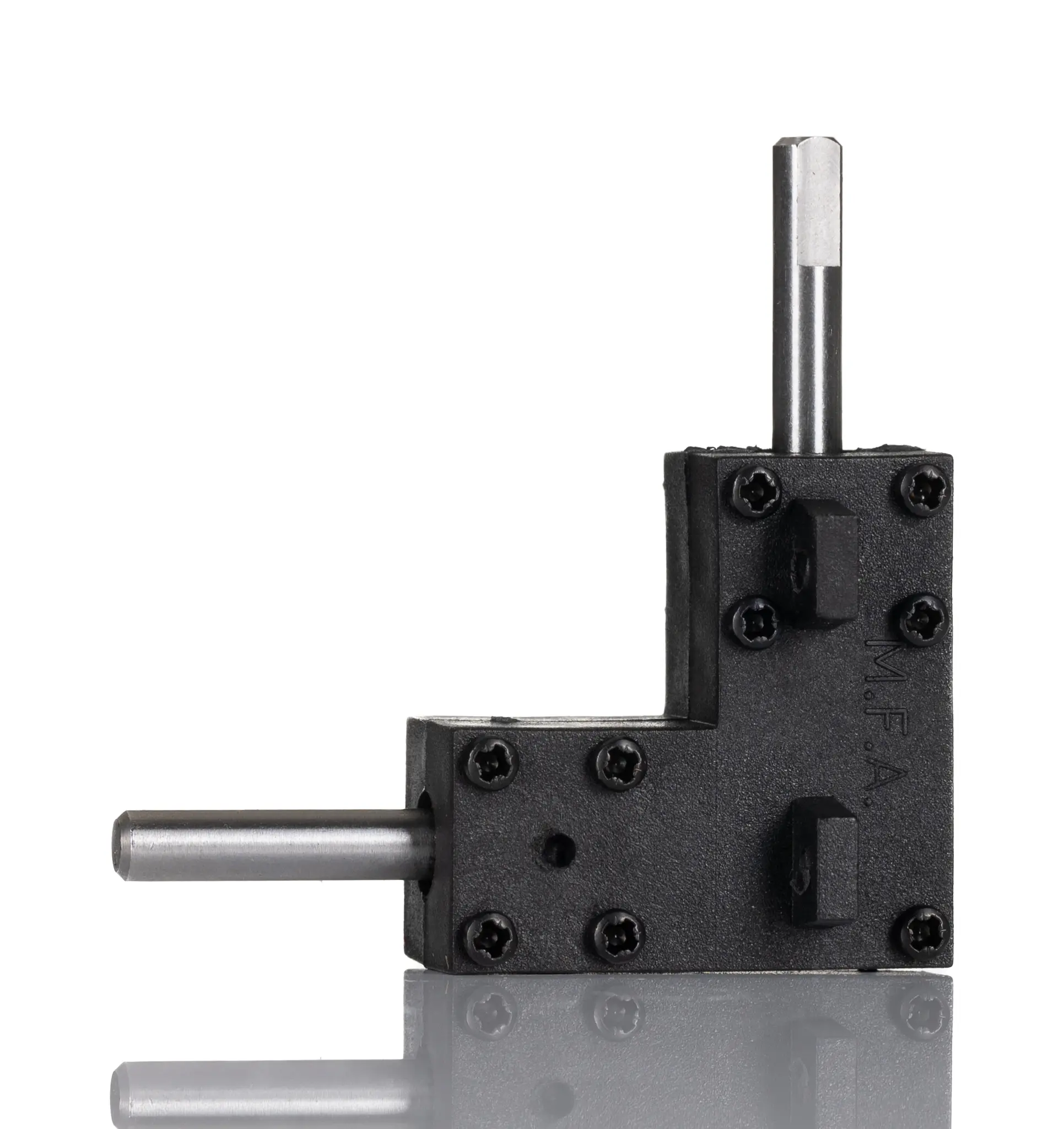 Produktfoto 1 von RS PRO 1:1 L-Typ Getriebe / 2.2 Nm 5000rpm, Ø 17 mm, Schaft-Ø 5 mm, 23 mm x 57.3 mm x 57.3 mm