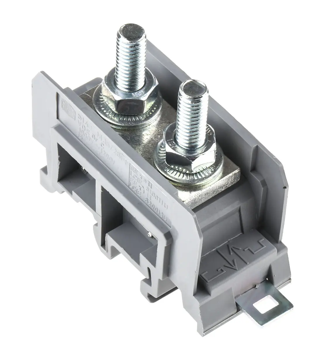Produktfoto 1 von Entrelec SNA Anschlussklemmenblock DIN-Schiene 1 Grau, 25 mm², 1 kV ac Bolzen