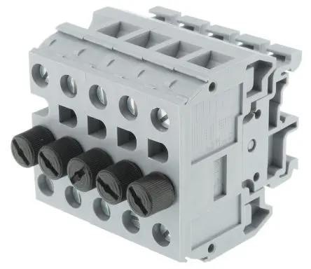 Produktfoto 1 von Entrelec MB Reihenklemme mit Sicherungshalter 1 Grau, 10mm², 16 mm², 600V Schraubbefestigung Abgesichert