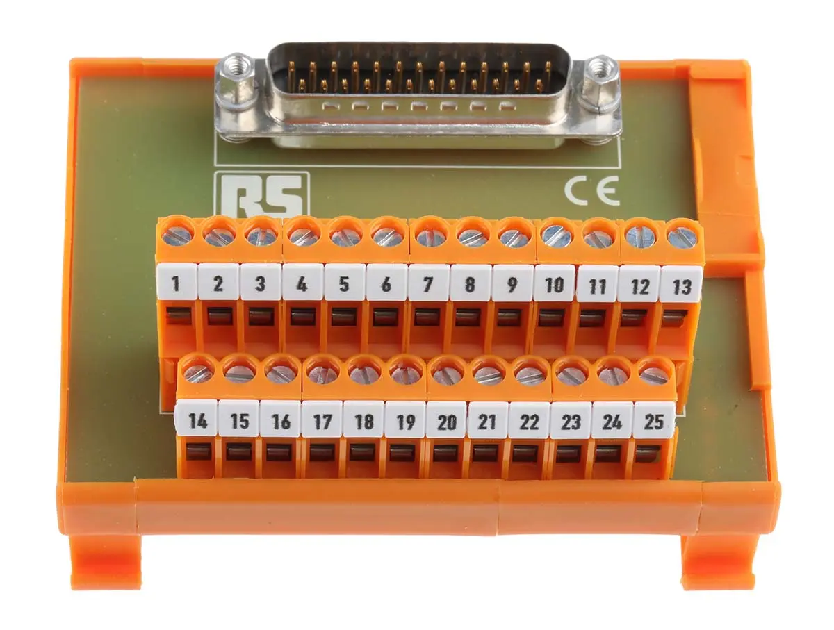 Produktfoto 1 von RS PRO Schnittstellenmodul D-SUB, Stecker, 25-polig, 50 V, DIN-Hutschiene 1A