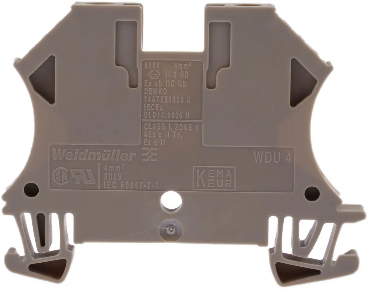 Produktfoto 1 von Weidmüller WDU Anschlussklemmenblock für Durchkontaktierung 1 Beige, 4 mm², 800 V Schraubbefestigung ATEX
