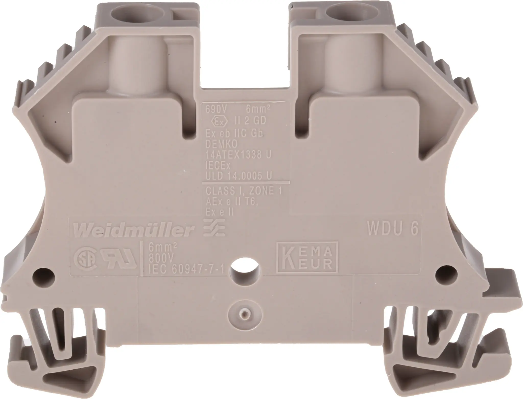 Produktfoto 1 von Weidmüller WDU Anschlussklemmenblock für Durchkontaktierung 1 Braun, 6 mm², 800 V Schraubbefestigung ATEX