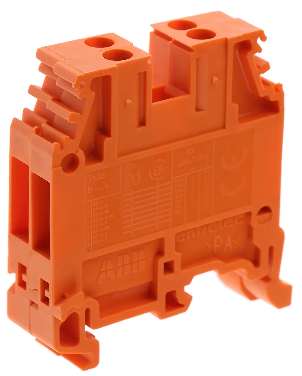 Produktfoto 1 von Entrelec SNA Anschlussklemmenblock DIN-Schiene 1 Orange, 4 mm², 1000 V ac Schraubbefestigung