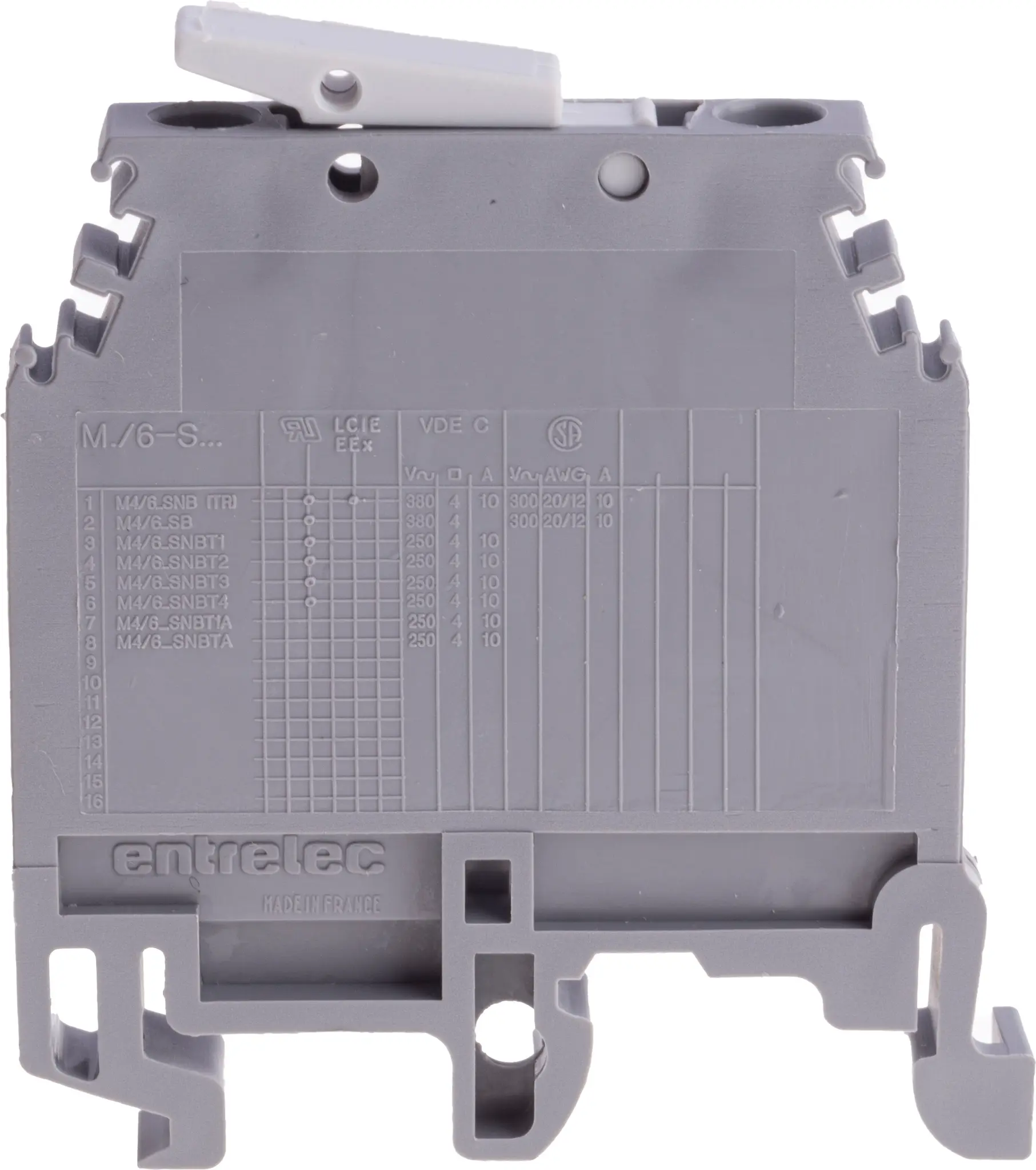 Produktfoto 1 von Entrelec SNA Anschlussklemmenblock DIN-Schiene 1 Grau, 4 mm², 400 V ac Schraubbefestigung