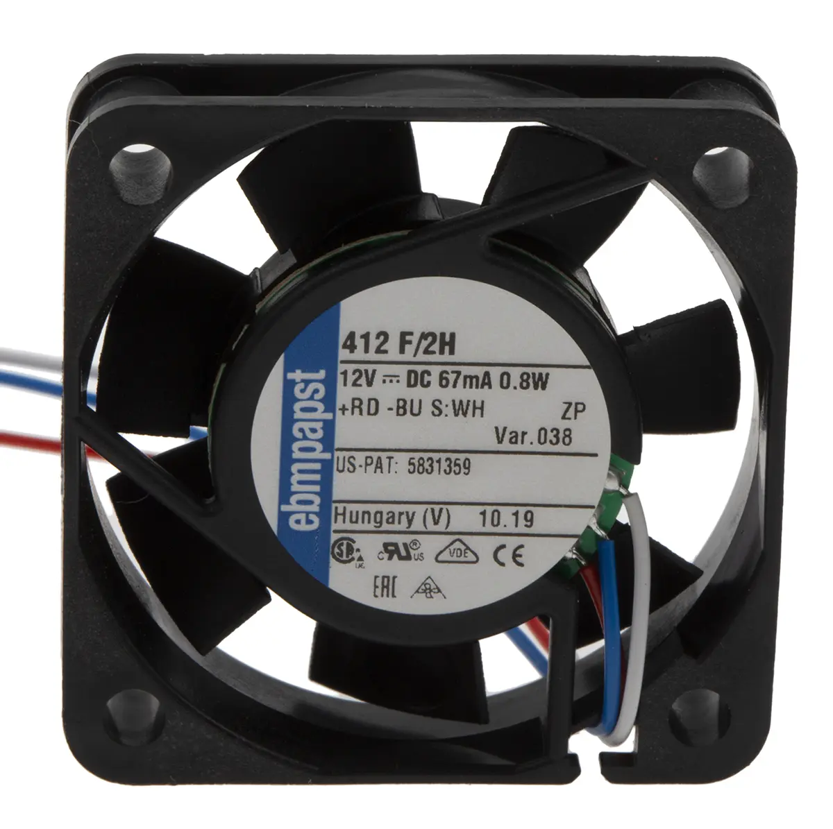 Produktfoto 1 von ebm-papst 400 F DC-Axiallüfter, Gleitlager, 12 V dc / 800mW, 40 x 40 x 10mm, 6000U/min, 9m³/h