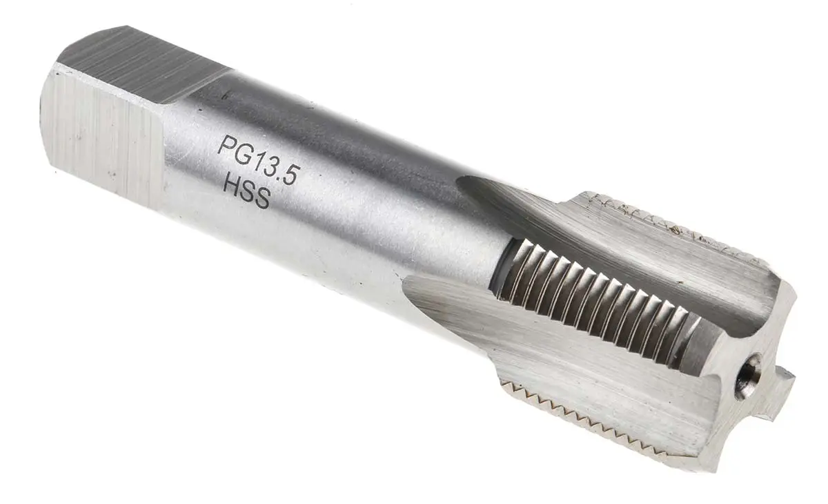 Produktfoto 1 von RS PRO Gewindebohrer HSS Hand, PG Gerade Nut, Rechtsgewinde, 1-teilig PG13.5 To 18