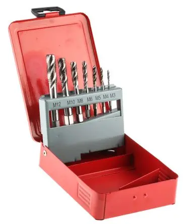 Produktfoto 1 von RS PRO Gewindebohrer Satz HSS Hand, Metrisch Spiralnut, Rechtsgewinde, 7-teilig M3 x M12