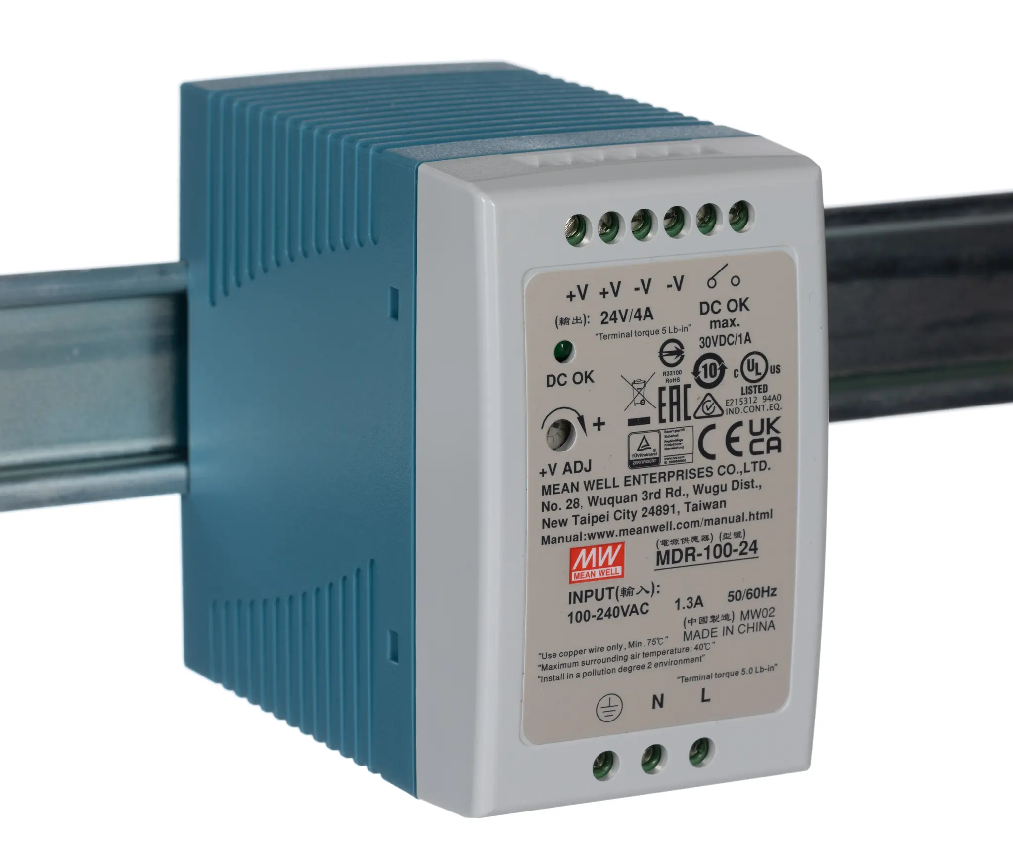 Produktfoto 1 von MEAN WELL MDR DIN-Schienen Netzteil Getaktet 24V dc / 4A 100W 85 → 264V ac