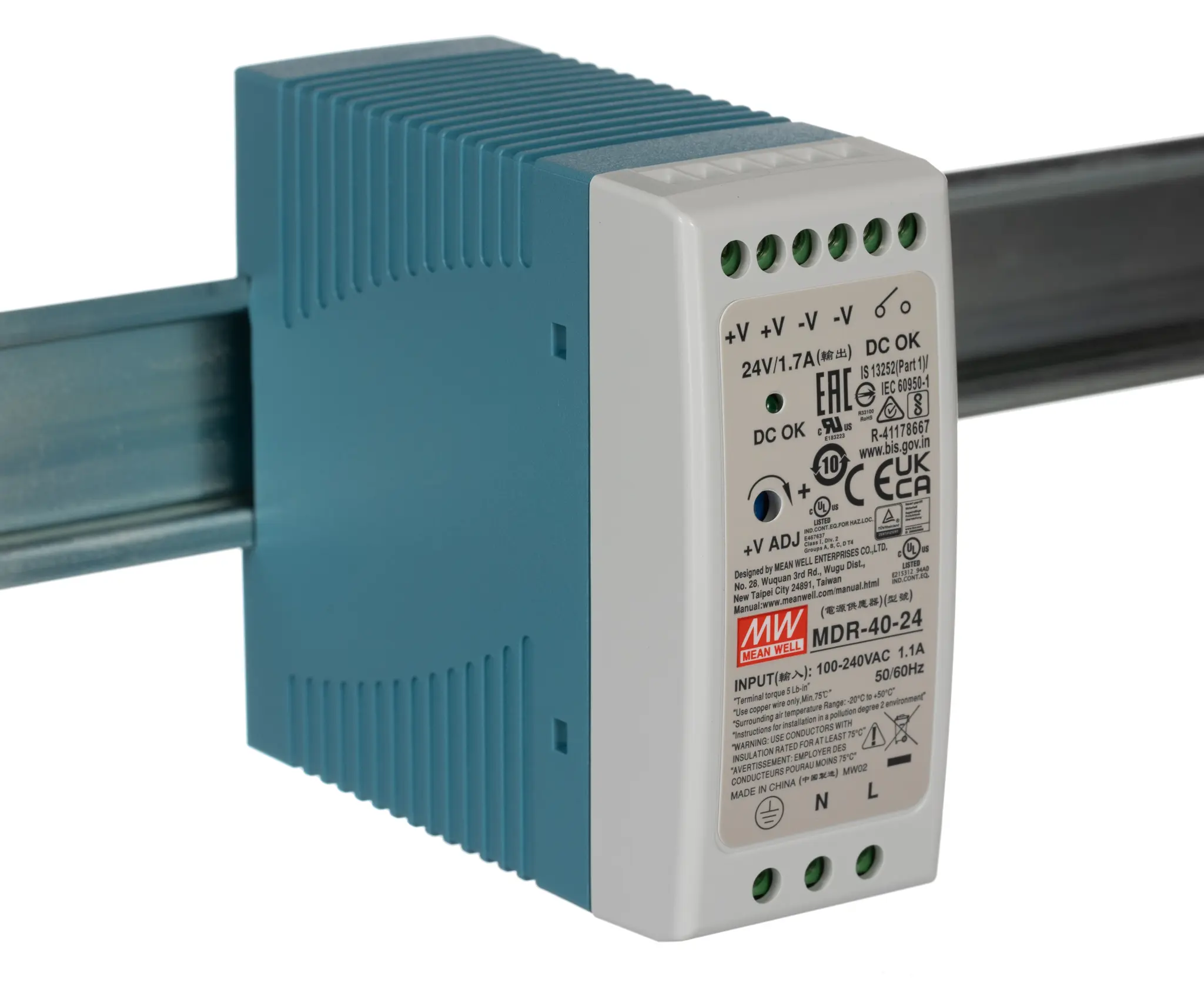 Produktfoto 1 von MEAN WELL MDR DIN-Schienen Netzteil Getaktet 24V dc / 1.7A 40W 85 → 264V ac
